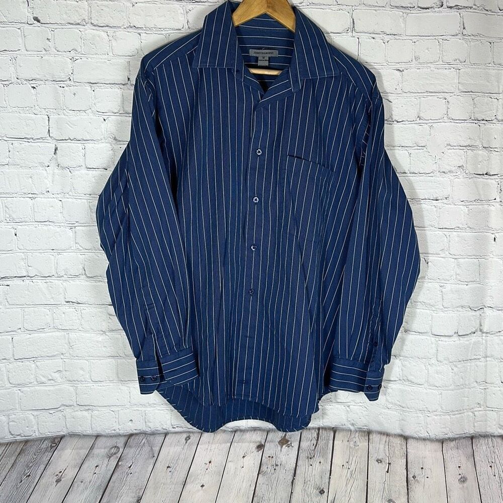 Johnston & Murphy Blue White Striped Button down Shirt size M Medium Cotton
